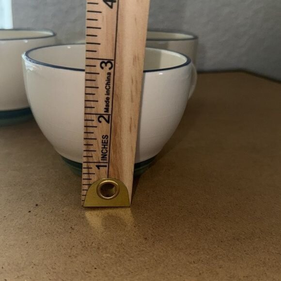 Pfaltzgraff Ceramic Cups Set Of 5 White With Blue Trim & Green Base - Picture 6 of 9